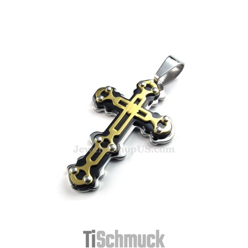 Halskette Mit Schwarzem Kreuzanhänger Aus Titan Und Gold (Kostenlose Kette) Halskette Mit Schwarzem Kreuzanhänger Aus Titan Und Gold (Kostenlose Kette)