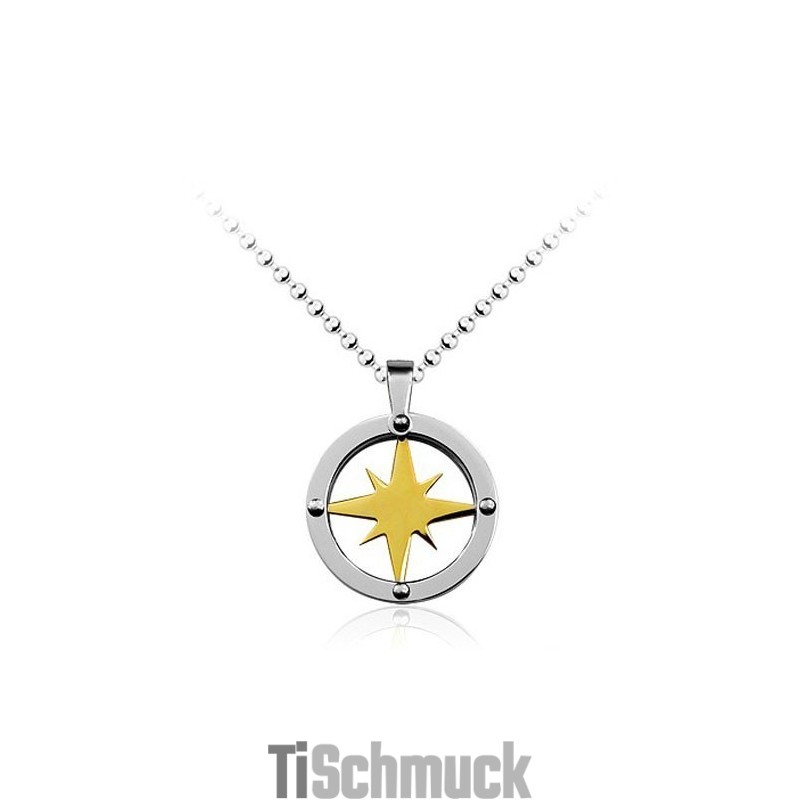 Golden Star Circle Herren-Anhänger Aus Titan – Kostenlose Kette Golden Star Circle Herren-Anhänger Aus Titan – Kostenlose Kette
