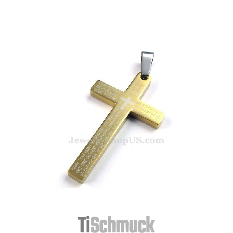 Halskette Mit Kreuzanhänger Aus Titan Und Gold Mit Schriftzug (Kostenlose Kette) Halskette Mit Kreuzanhänger Aus Titan Und Gold Mit Schriftzug (Kostenlose Kette)