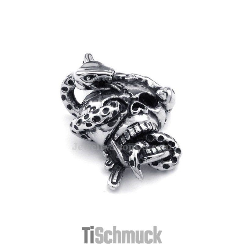 Halskette Mit Totenkopf-Schlangenanhänger Aus Titan (Kostenlose Kette) Halskette Mit Totenkopf-Schlangenanhänger Aus Titan (Kostenlose Kette)