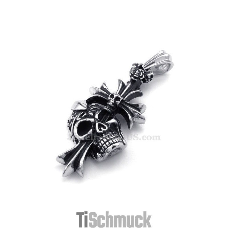 Halskette Mit Kreuzanhänger Aus Titan Mit Totenkopfmotiv (Inkl. Kette)