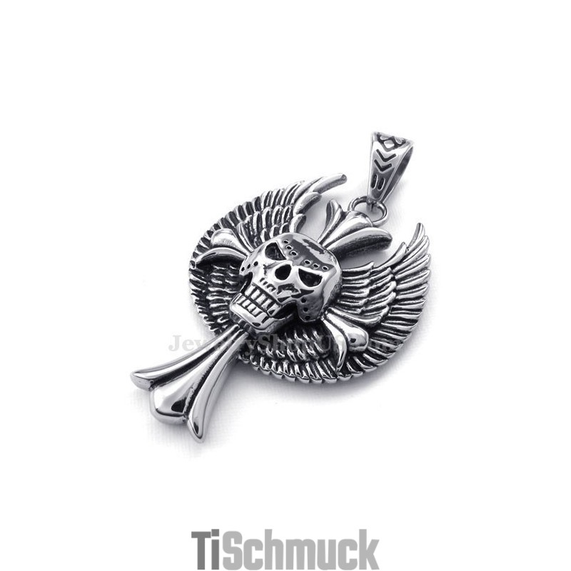 Halskette Mit Totenkopf-Kreuz-Anhänger Aus Titan Mit Flügeln (Kostenlose Kette) Halskette Mit Totenkopf-Kreuz-Anhänger Aus Titan Mit Flügeln (Kostenlose Kette)