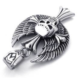 Halskette Mit Totenkopf-Kreuz-Anhänger Aus Titan Mit Flügeln (Kostenlose Kette)