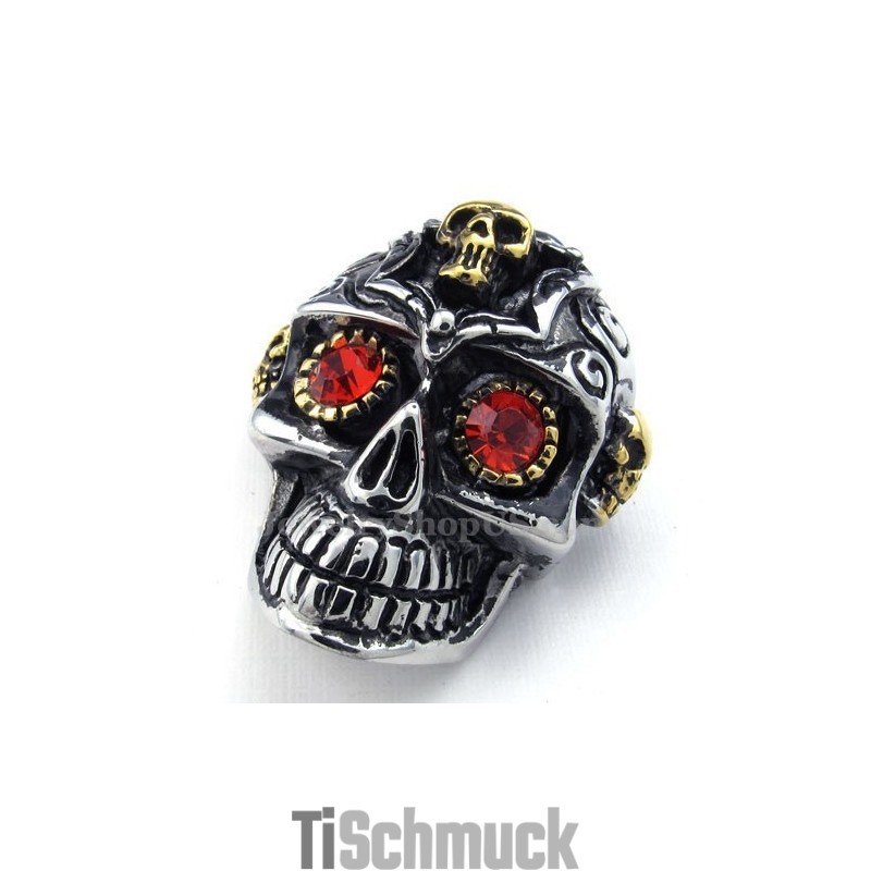 Halskette Mit Totenkopf-Anhänger Aus Titan Mit Roten Augen (Kostenlose Kette) Halskette Mit Totenkopf-Anhänger Aus Titan Mit Roten Augen (Kostenlose Kette)