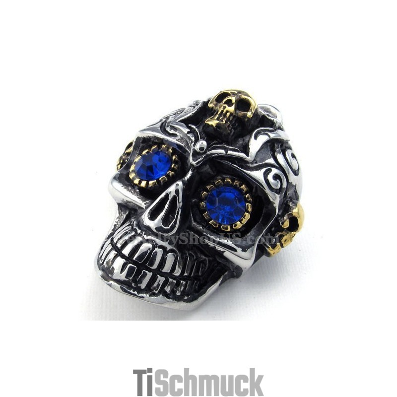 Halskette Mit Totenkopf-Anhänger Aus Titan Mit Blauen Augen (Kostenlose Kette) Halskette Mit Totenkopf-Anhänger Aus Titan Mit Blauen Augen (Kostenlose Kette)