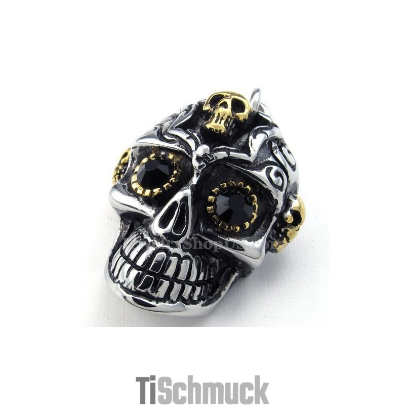 Halskette Mit Totenkopf-Anhänger Aus Titan Mit Schwarzen Augen (Kostenlose Kette)