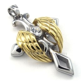 Halskette Mit Kreuzanhänger Aus Titan Mit Goldenen Engelsflügeln (Inklusive Kette)