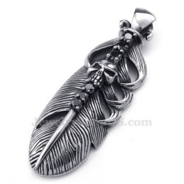 Halskette Mit Federanhänger Aus Titan, Verziert Mit Einem Totenkopf (Kostenlose Kette)