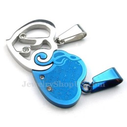 Blaue Und Silberne Halskette Mit Herzanhänger Aus Titan Für Paare (Kostenlose Kette) (Ein Paar)