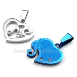 Blaue Und Silberne Halskette Mit Herzanhänger Aus Titan Für Paare (Kostenlose Kette) (Ein Paar)