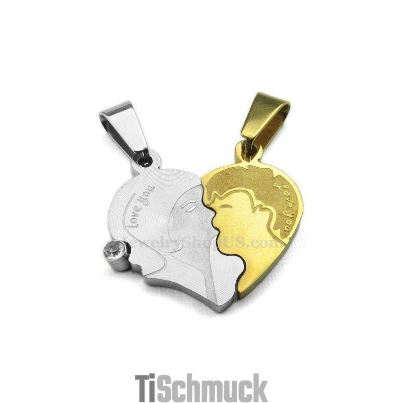 Titan-Anhänger-Halskette Mit Geteilten Herzen Für Paare (Kostenlose Kette) (Ein Paar)