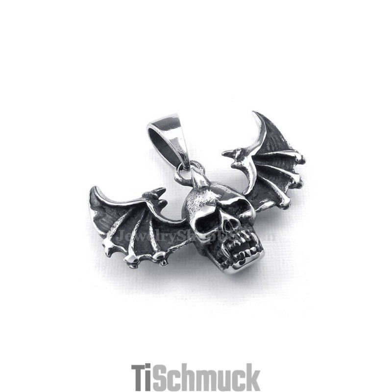 Halskette Mit Flügel-Totenkopfanhänger Aus Titan (Kostenlose Kette) Halskette Mit Flügel-Totenkopfanhänger Aus Titan (Kostenlose Kette)