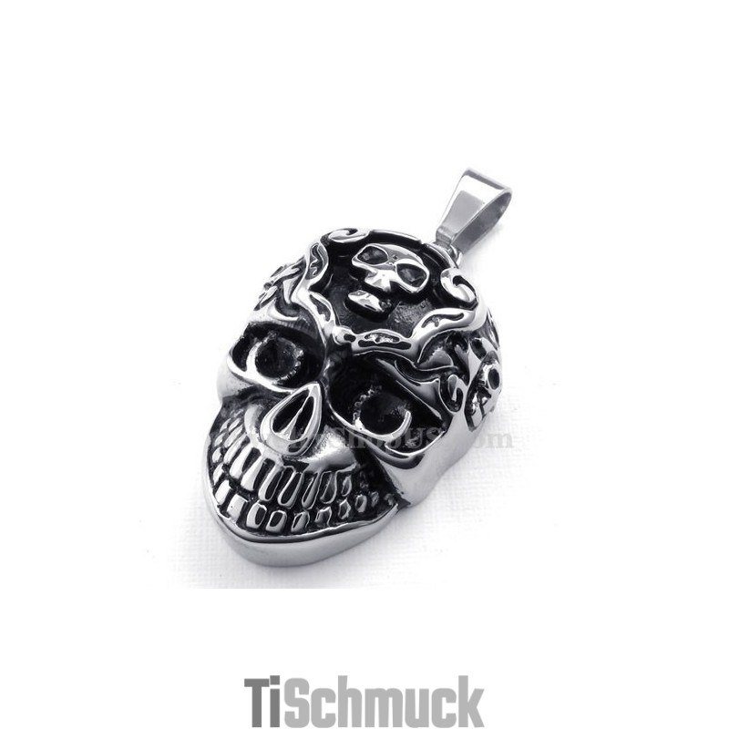 Elegante Halskette Mit Totenkopf-Anhänger Aus Titan (Inkl. Kette) Elegante Halskette Mit Totenkopf-Anhänger Aus Titan (Inkl. Kette)