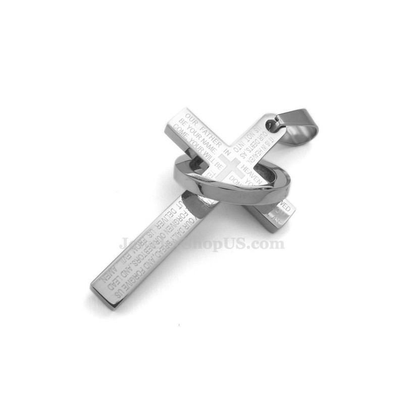 Halskette Mit Kreuzanhänger Aus Titan Mit Schriftzug (Kostenlose Kette)