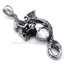 Halskette Mit Flugsaurier-Anhänger Aus Titan Mit Weißem Zirkon (Kostenlose Kette)