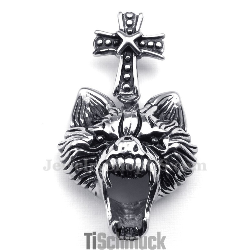 Halskette Mit Wolfskopf-Anhänger Aus Titan (Kostenlose Kette) Halskette Mit Wolfskopf-Anhänger Aus Titan (Kostenlose Kette)