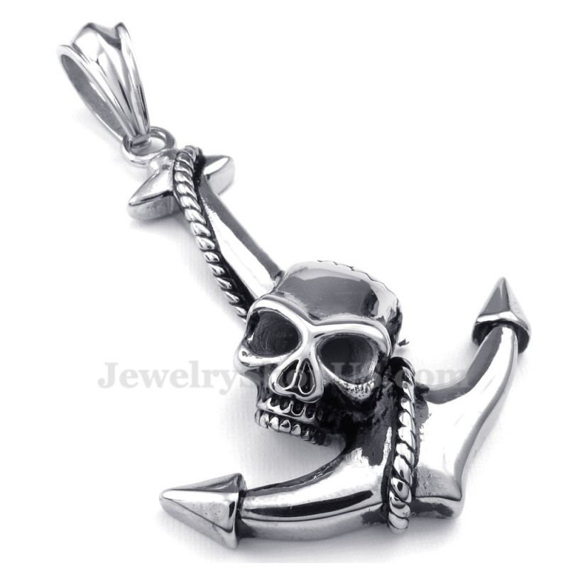 Halskette Mit Totenkopf-Anker-Anhänger Aus Titan (Kostenlose Kette)