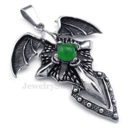 Halskette Mit Flugsaurier-Anhänger Aus Titan Mit Grünen Perlen (Kostenlose Kette)