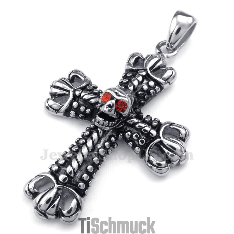 Halskette Mit Kreuzanhänger Aus Titan Mit Totenkopf (Inkl. Kette) Halskette Mit Kreuzanhänger Aus Titan Mit Totenkopf (Inkl. Kette)