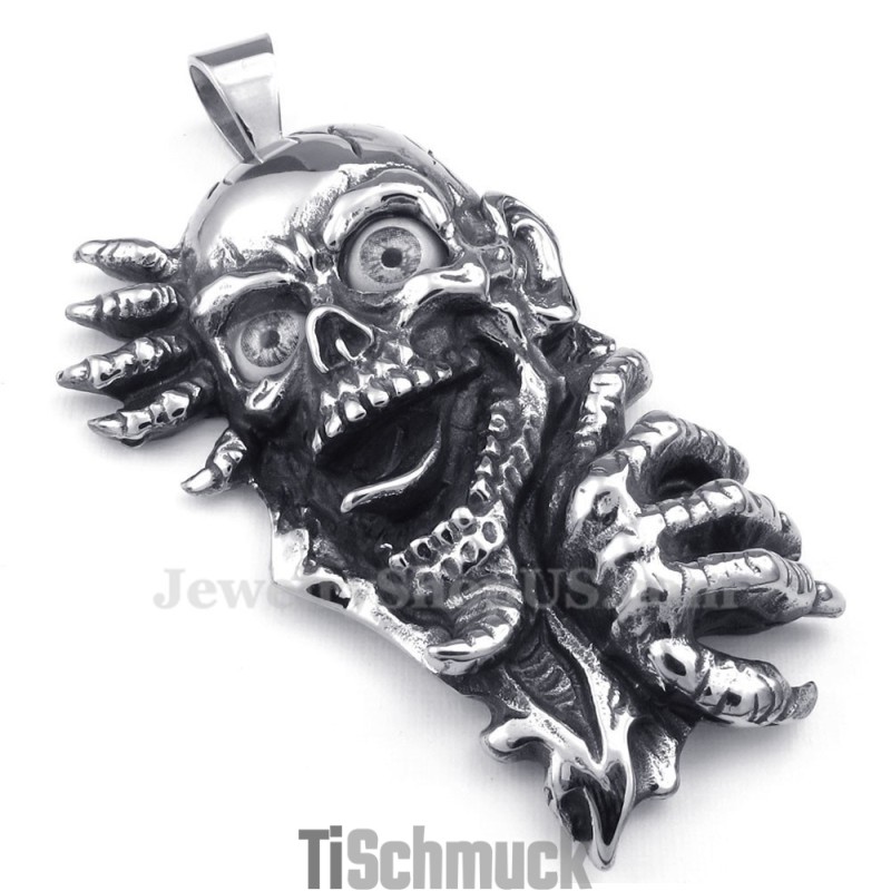Halskette Mit Totenkopf-Anhänger Aus Titan Mit Schwarzen Augen (Kostenlose Kette)
