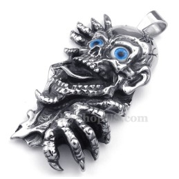 Halskette Mit Totenkopf-Anhänger Aus Titan Mit Blauen Augen (Kostenlose Kette)