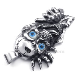 Halskette Mit Totenkopf-Anhänger Aus Titan Mit Blauen Augen (Kostenlose Kette)