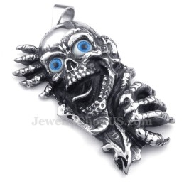 Halskette Mit Totenkopf-Anhänger Aus Titan Mit Blauen Augen (Kostenlose Kette)