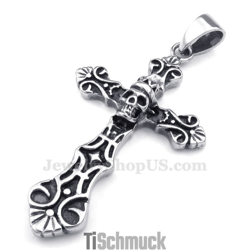 Halskette Mit Kreuzanhänger Aus Titan Mit Totenkopfmotiv (Inkl. Kette) Halskette Mit Kreuzanhänger Aus Titan Mit Totenkopfmotiv (Inkl. Kette)