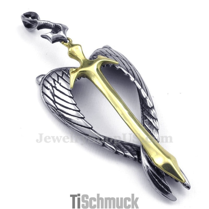 Halskette Mit Kreuzanhänger „Wings“ Aus Titan Und Gold (Kostenlose Kette) Halskette Mit Kreuzanhänger „Wings“ Aus Titan Und Gold (Kostenlose Kette)