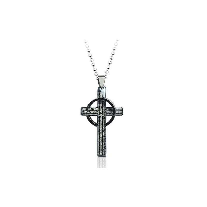 Herren-Anhänger Mit Bibelkreuz Aus Schwarzem Titan, Inklusive Kette Herren-Anhänger Mit Bibelkreuz Aus Schwarzem Titan, Inklusive Kette