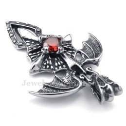 Halskette Mit Flugsaurier-Anhänger Aus Titan Mit Rotem Zirkon (Kostenlose Kette)