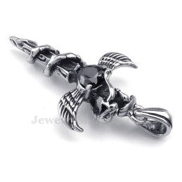 Halskette Mit Kreuzanhänger Aus Titan Mit Schwarzem Zirkon Und Schwertflügeln (Inklusive Kette)