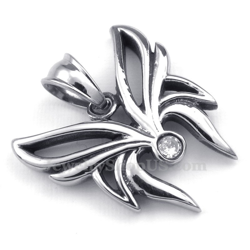 Halskette Mit Schmetterlingsanhänger Aus Titan Mit Weißem Zirkonia (Kostenlose Kette) Halskette Mit Schmetterlingsanhänger Aus Titan Mit Weißem Zirkonia (Kostenlose Kette)