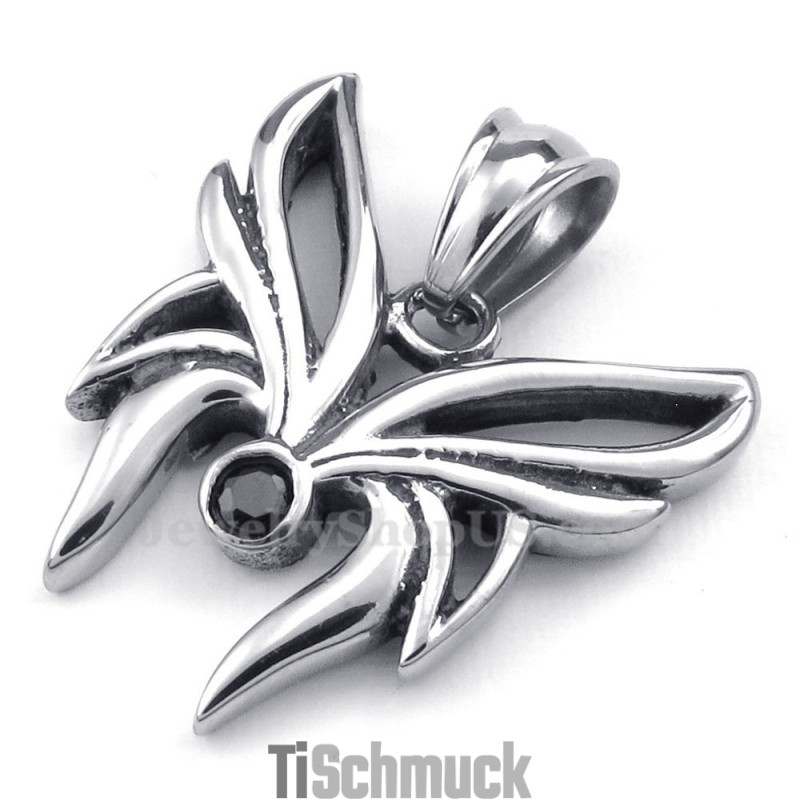 Halskette Mit Schmetterlingsanhänger Aus Titan Mit Schwarzem Zirkonia (Kostenlose Kette) Halskette Mit Schmetterlingsanhänger Aus Titan Mit Schwarzem Zirkonia (Kostenlose Kette)