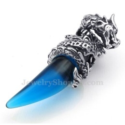 Halskette Mit Drachenzahn-Anhänger Aus Blauem Titan (Kostenlose Kette)