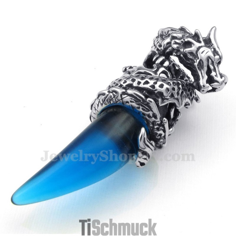 Halskette Mit Drachenzahn-Anhänger Aus Blauem Titan (Kostenlose Kette) Halskette Mit Drachenzahn-Anhänger Aus Blauem Titan (Kostenlose Kette)