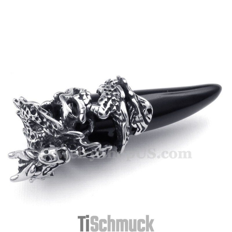Halskette Mit Drachenzahn-Anhänger Aus Schwarzem Titan (Kostenlose Kette) Halskette Mit Drachenzahn-Anhänger Aus Schwarzem Titan (Kostenlose Kette)
