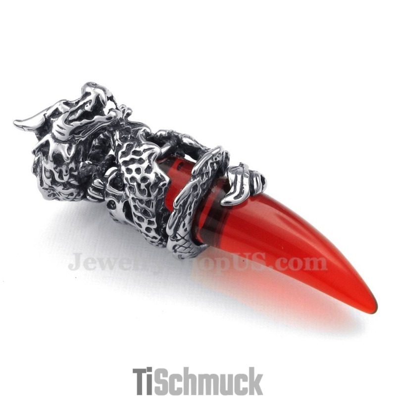Halskette Mit Drachenzahn-Anhänger Aus Rotem Titan (Kostenlose Kette) Halskette Mit Drachenzahn-Anhänger Aus Rotem Titan (Kostenlose Kette)