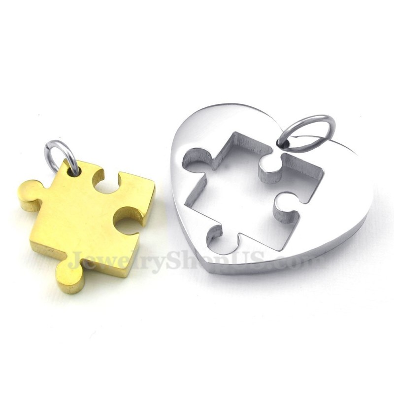 Goldene Halskette Mit Herzanhänger Aus Titan Für Paare (Kostenlose Kette) (Ein Paar)