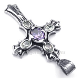 Halskette Mit Kreuzanhänger Aus Titan Mit Violettem Zirkonia (Inkl. Kette)