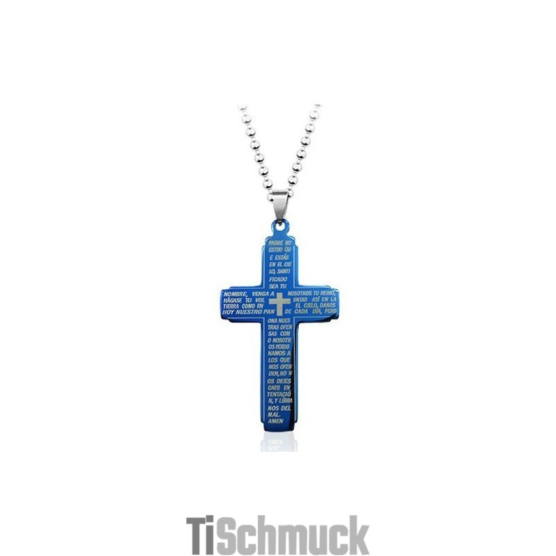 Blauer Bibel-Kreuz-Anhänger Aus Titan – Inklusive Kette