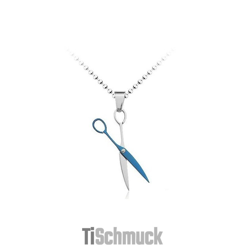 Blauer Scheren-Modeanhänger Aus Titan – Kostenlose Kette Blauer Scheren-Modeanhänger Aus Titan – Kostenlose Kette