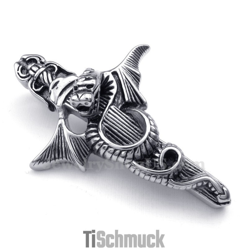 Halskette Mit Schwertanhänger Aus Titan Mit Flugsaurier (Kostenlose Kette)