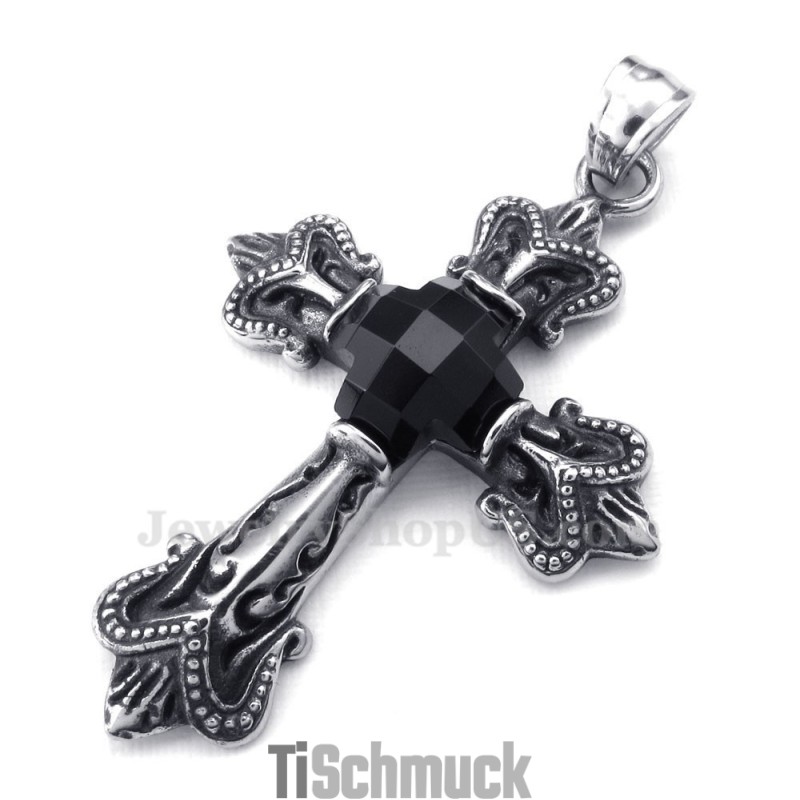Halskette Mit Titan-Anhänger Und Kreuz Aus Schwarzem Zirkonia (Inkl. Kette) Halskette Mit Titan-Anhänger Und Kreuz Aus Schwarzem Zirkonia (Inkl. Kette)