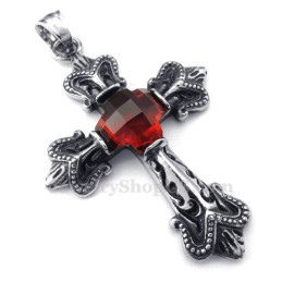 Halskette Mit Kreuzanhänger Aus Titan Mit Rotem Zirkonia (Kostenlose Kette)