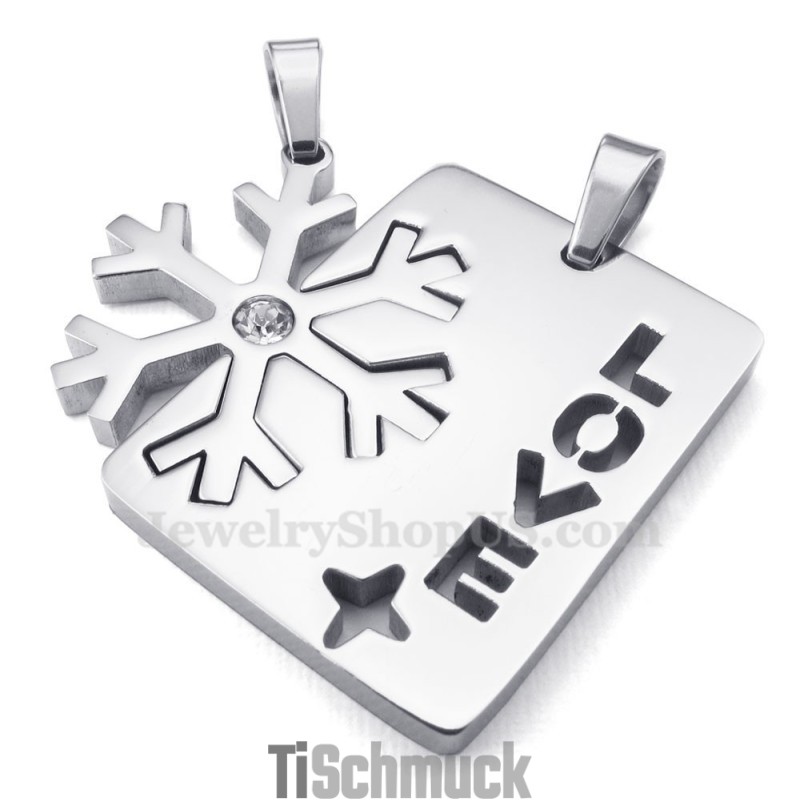 Silberne Titan-Paar-Halskette Mit Schneeflocken-Anhänger (Kostenlose Kette) (Ein Paar) Silberne Titan-Paar-Halskette Mit Schneeflocken-Anhänger (Kostenlose Kette) (Ein Paar)