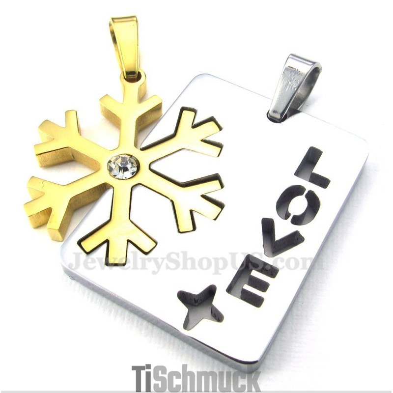 Halskette Mit Schneeflocken-Anhänger Aus Titan Und Gold Für Paare (Kostenlose Kette) (Ein Paar)
