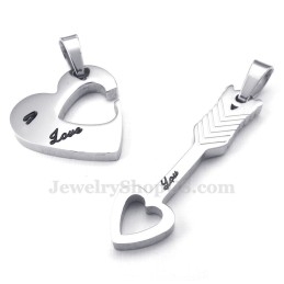 Halskette Mit Anhänger Für Paare Aus Titansilber Mit Amor-Pfeil Und Herzen (Kostenlose Kette) (Ein Paar)