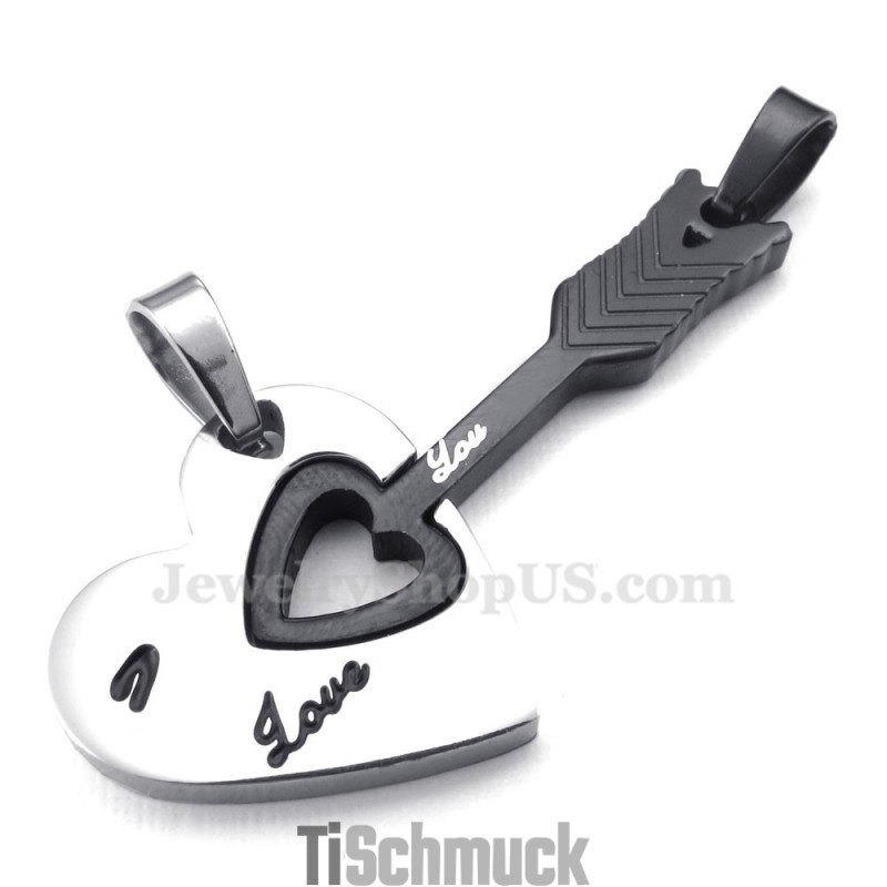 Titan-Halskette Mit Anhänger „Amor“ Und Pfeilen Und Herzen Für Paare (Kostenlose Kette) (Ein Paar)