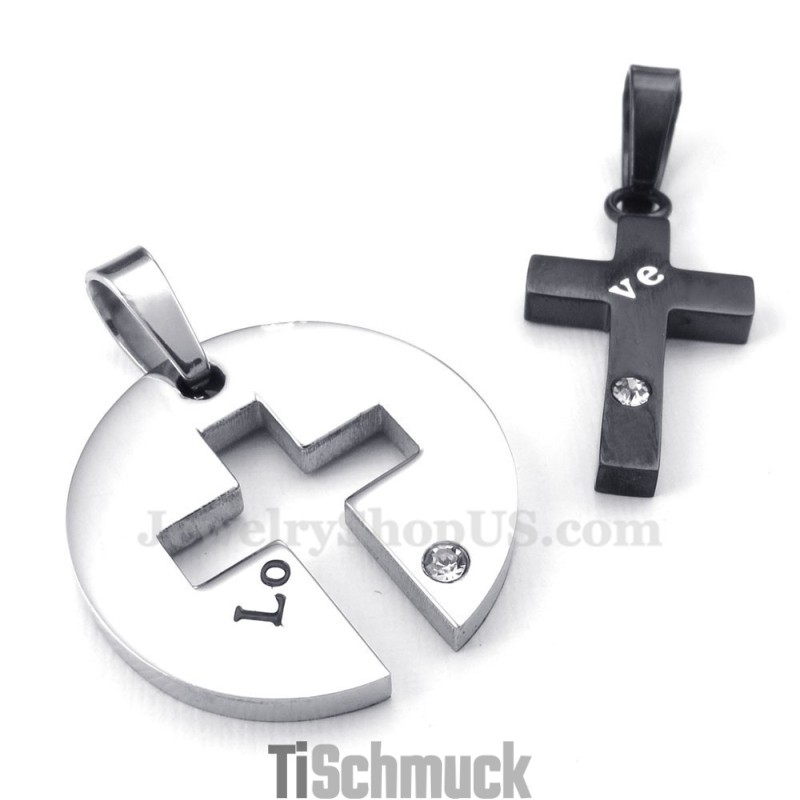 Titan-Halskette Mit Schwarzem Kreuzanhänger Für Paare (Kostenlose Kette) (Ein Paar)